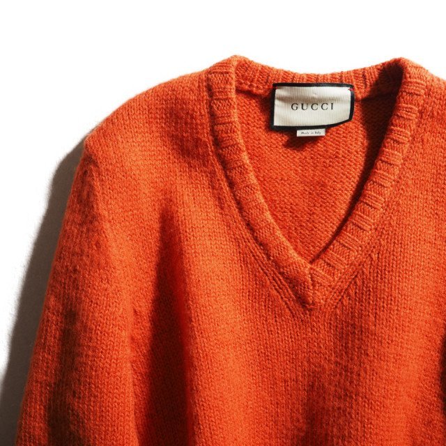 C0089P VGUCCI Gucci V 19AW V neck middle gauge wool knitted orange XS men's 571545 autumn winter rb mks