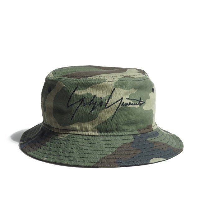 M3004P　▲Yohji Yamamoto POUR HOMME ヨウジヤマモト × NEWERA▲ 20SS ロゴ入り コットン 迷彩柄 バケットハット L/XL HN-H91-974 rb mks_画像3