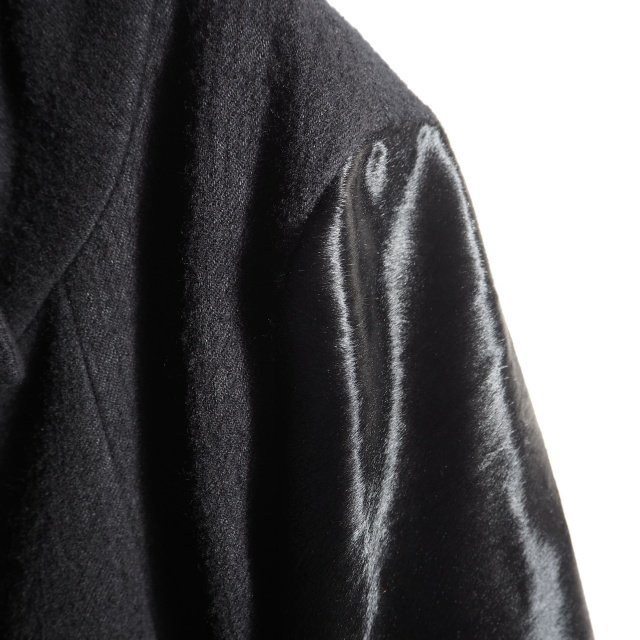 x5835P　▼HELMUT LANG ヘルムートラング▼　ウールリネン ハラコ 切り替え ハイネック ジップコート ブラック 黒 秋冬 rb mks_画像7