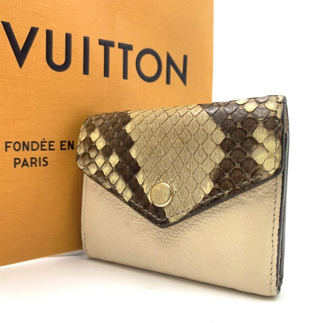 1円●極美品●LOUIS VUITTON ルイヴィトン N96319 ポルトフォイユゾエ モノグラムアンプラント×パイソン コンパクトウォレット 折り財布_画像1