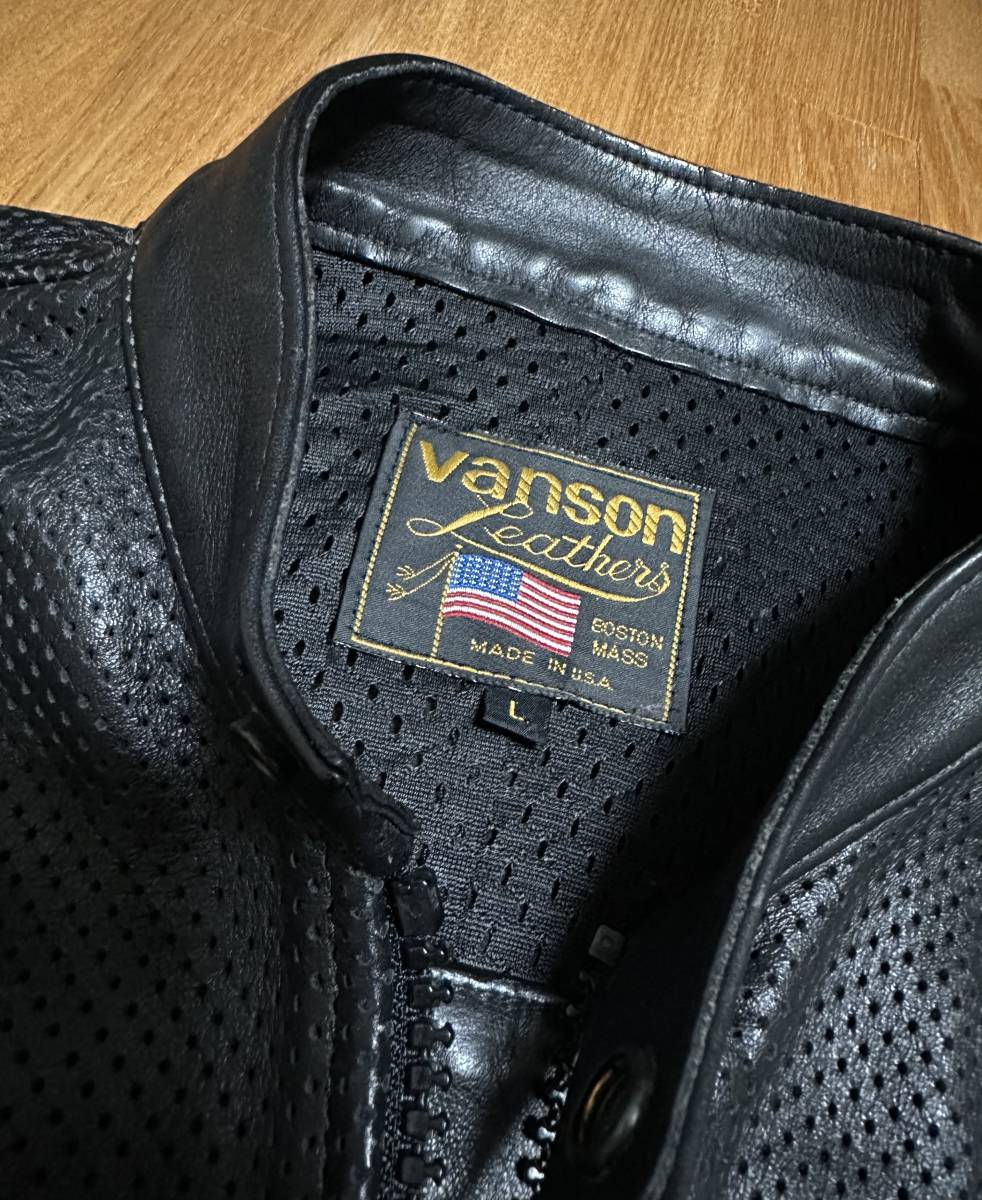 状態◎ Lサイズ VANSON バンソン TYPE B シングルライダースジャケット パンチングレザー メッシュ_画像2