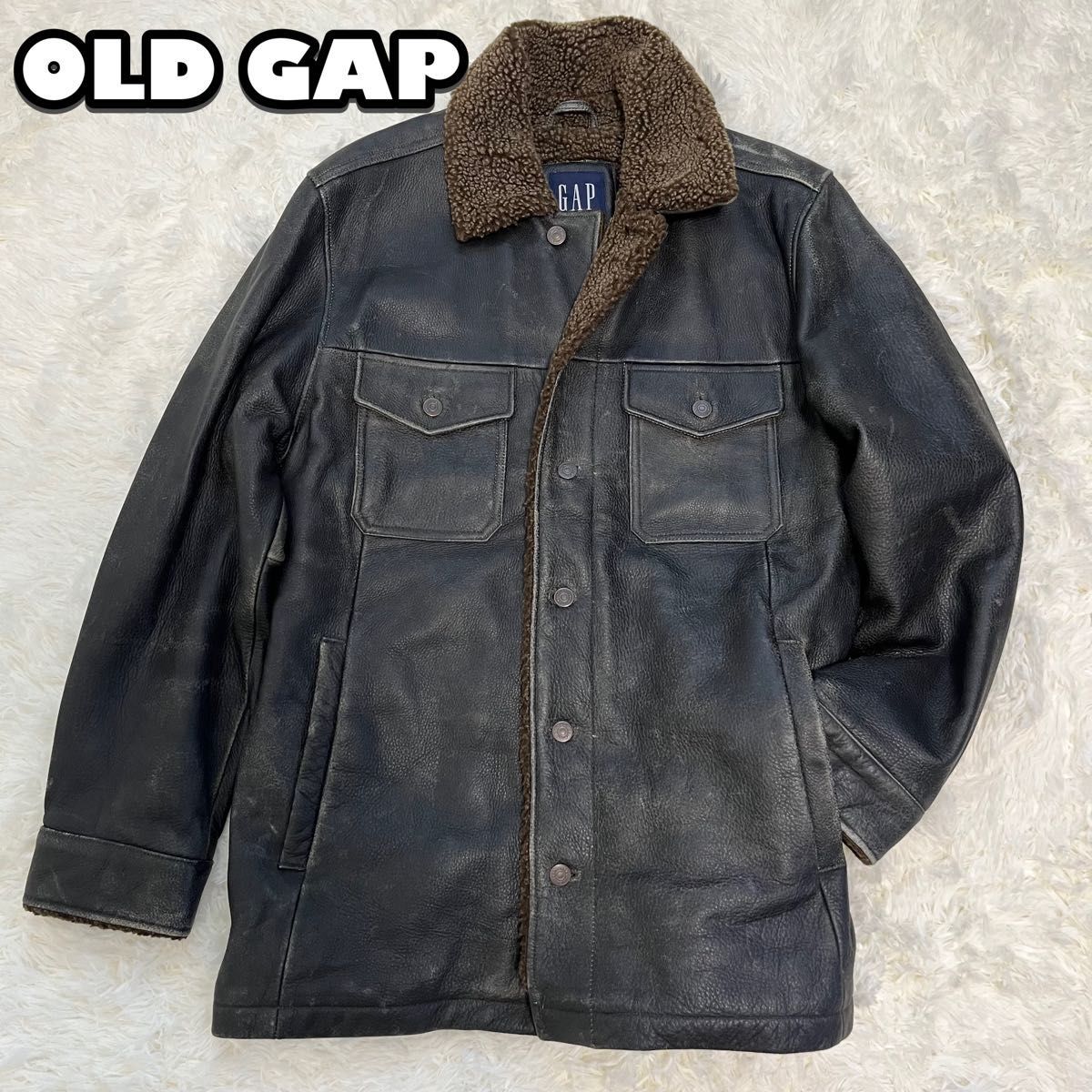 OLD GAP ランチジャケット 牛革 レザージャケット ボア コート ヴィンテージ加工 ダメージ加工 90s 00s_画像1