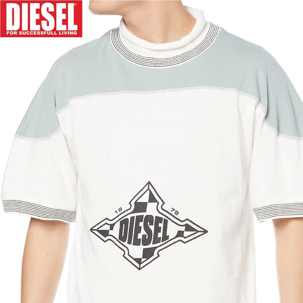 M/新品 DIESEL ディーゼル カラーブロック Tシャツ T-OLLAR メンズ レディース ブランド カットソー グリーン