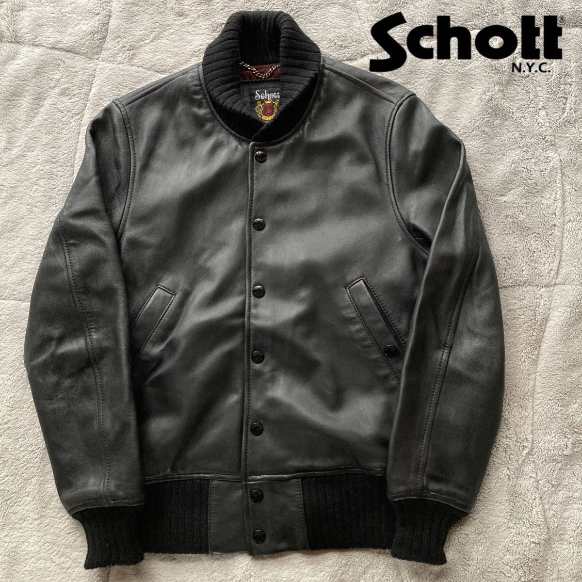 送料無料 美品 Schott 100周年記念 オールラムレザー スタジャン