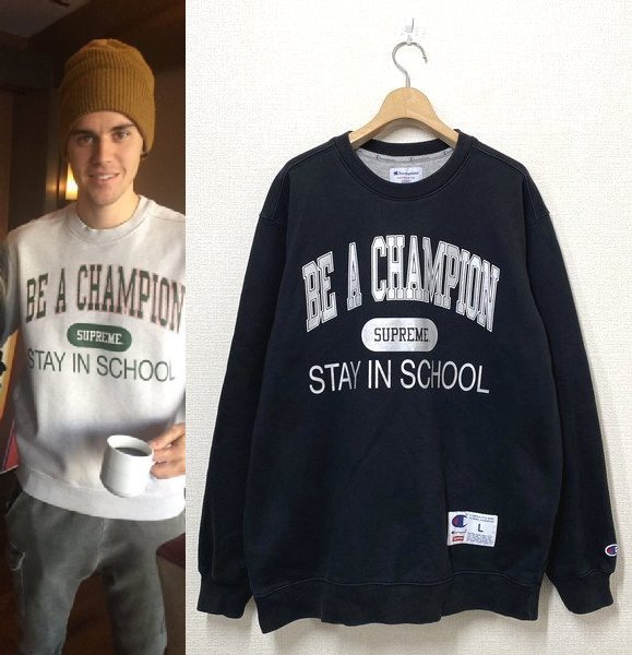 【Lサイズ】Supreme × Champion Stay In School Crewneck スウェット ブラック 黒 トレーナー シュプリーム チャンピオン コラボ