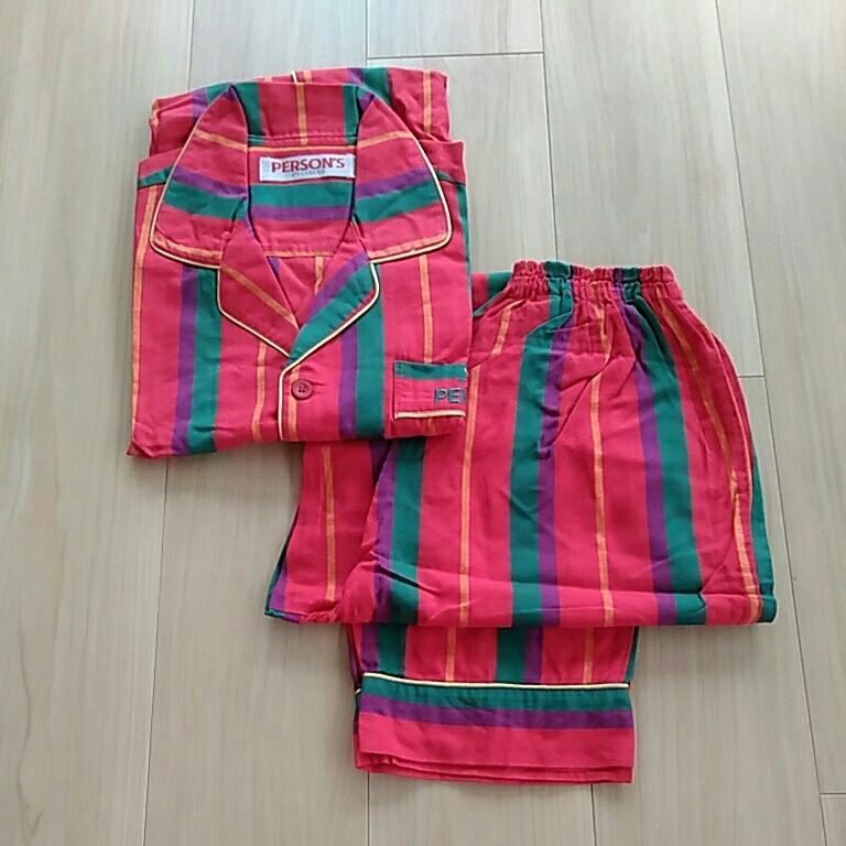  long sleeve pyjamas Person's PERSON\'S red green purple stripe M bust 79-87 waist rubber cotton 100% unused goods 