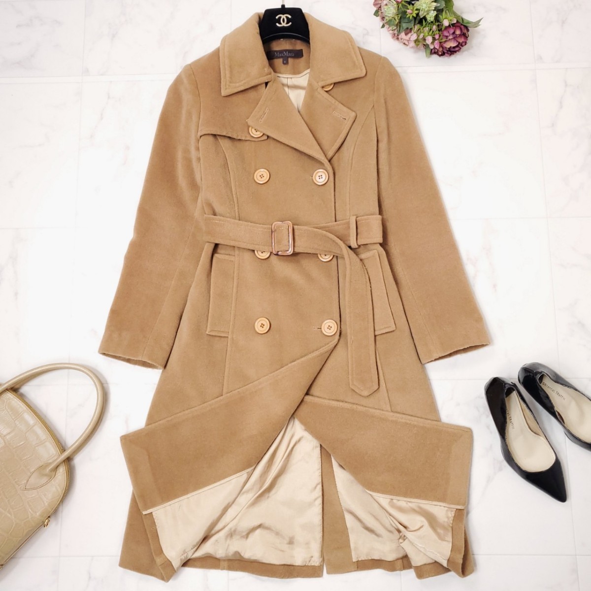 美品☆Max Mara マックスマーラ☆晩秋〜冬の羽織り☆ロング丈*ベルト