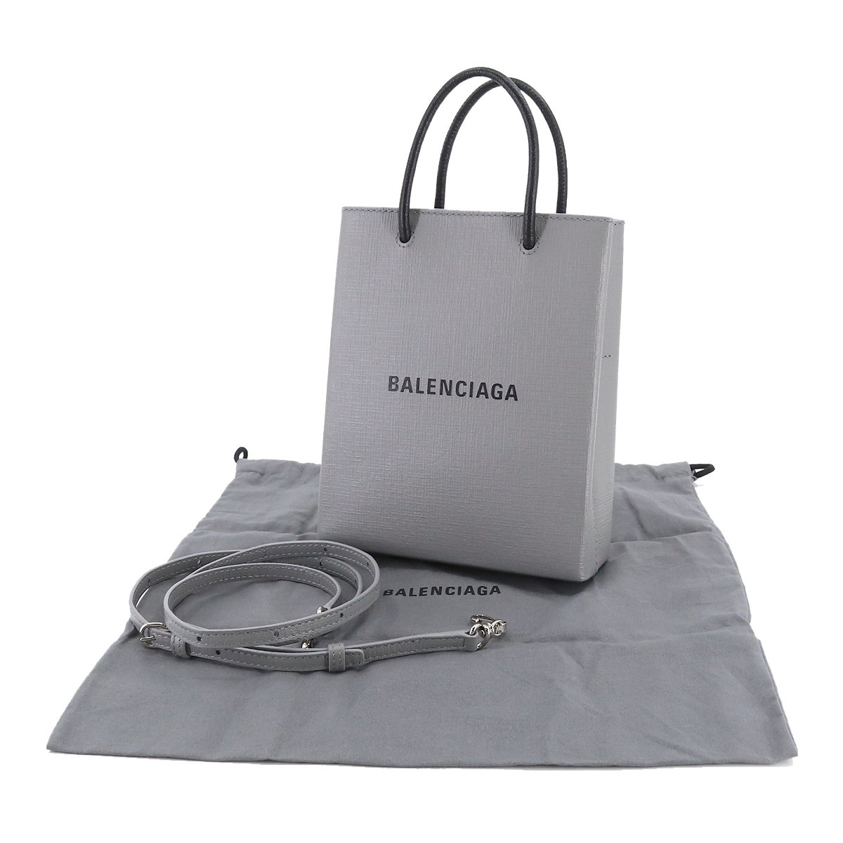 未使用 展示品 バレンシアガ BALENCIAGA ラージ ショッピング バッグ 2way ハンド ショルダー バッグ PVC レザー グレー 90207678_画像9