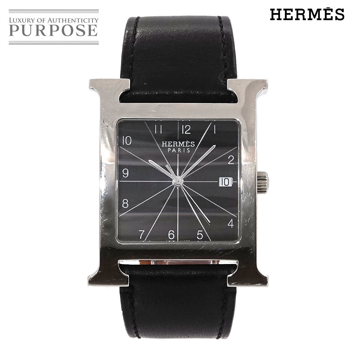 エルメス HERMES Hウォッチ HH1.810 メンズ 腕時計 デイト ブラック 文字盤 クォーツ ウォッチ H Watch 90210130