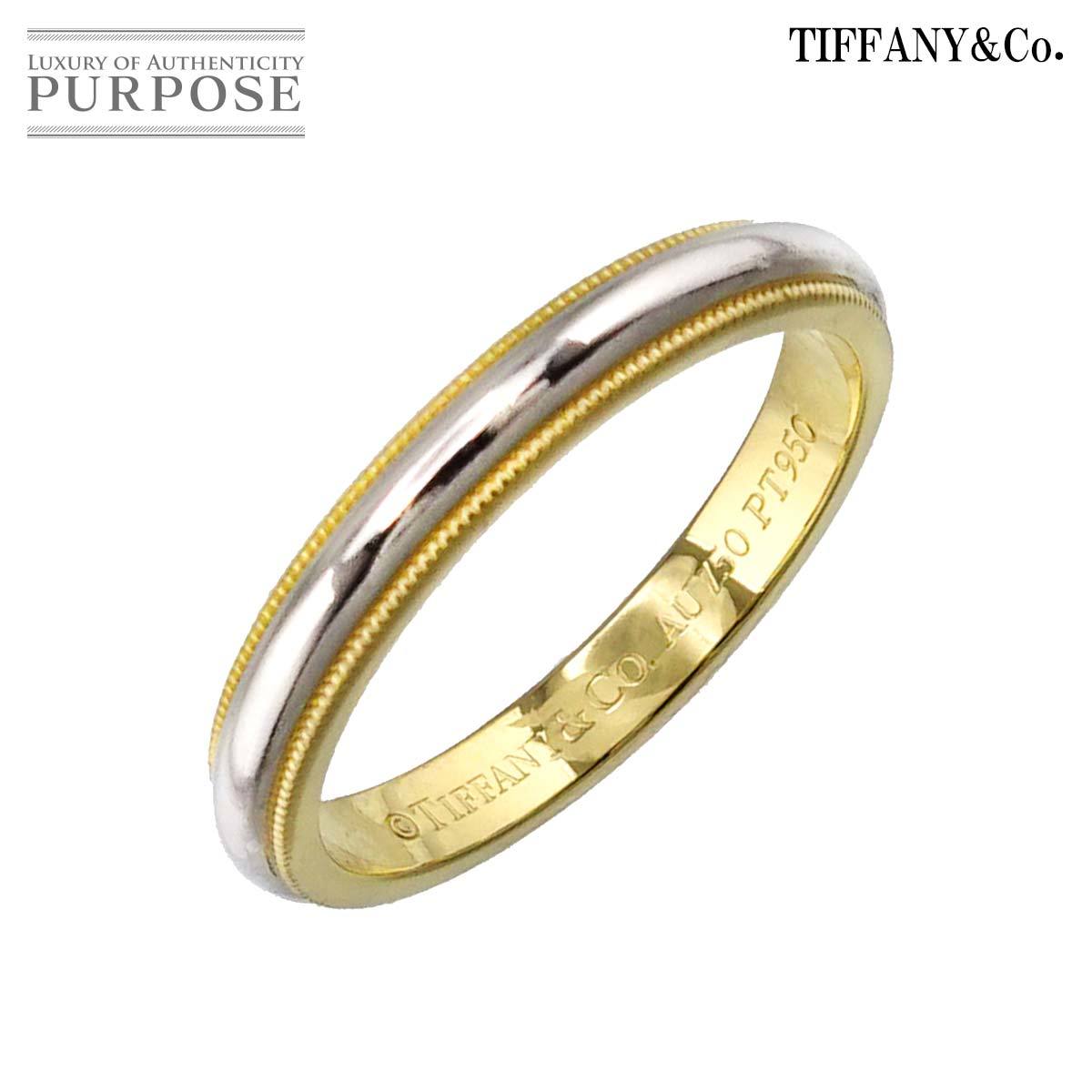 ティファニー TIFFANY&Co. ミルグレイン バンド 20号 リング 幅3.5mm プラチナ Pt K18 YG 750 指輪 Milgrain Band Ring 90206195_画像1