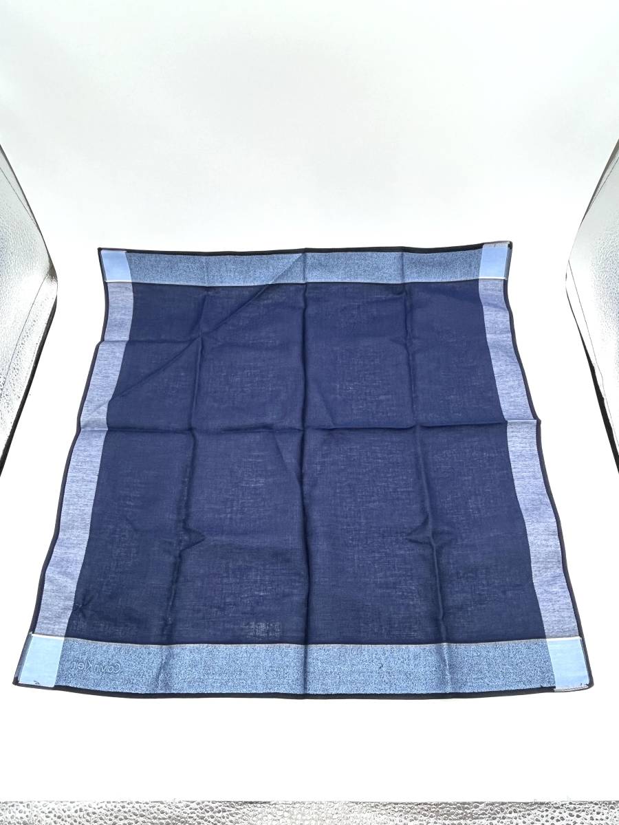 【シール付き未使用品】Calvin Klein　カルバン クライン　ハンカチ　スカーフ　メンズ　ブルー系　コットン　47×47_画像5