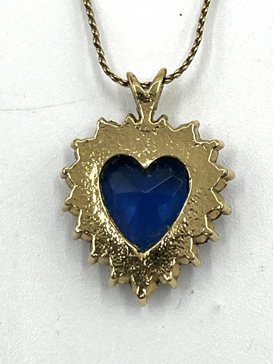NINA RICCI Nina Ricci blue stone rhinestone necklace Gold GP chain 40 top 1.5×1.5