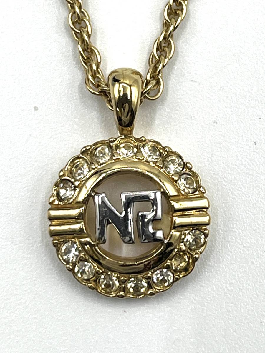 NINA RICCI Nina Ricci колье стразы Logo Gold GP цепь 42( максимальный ) верх 1.2×1.2