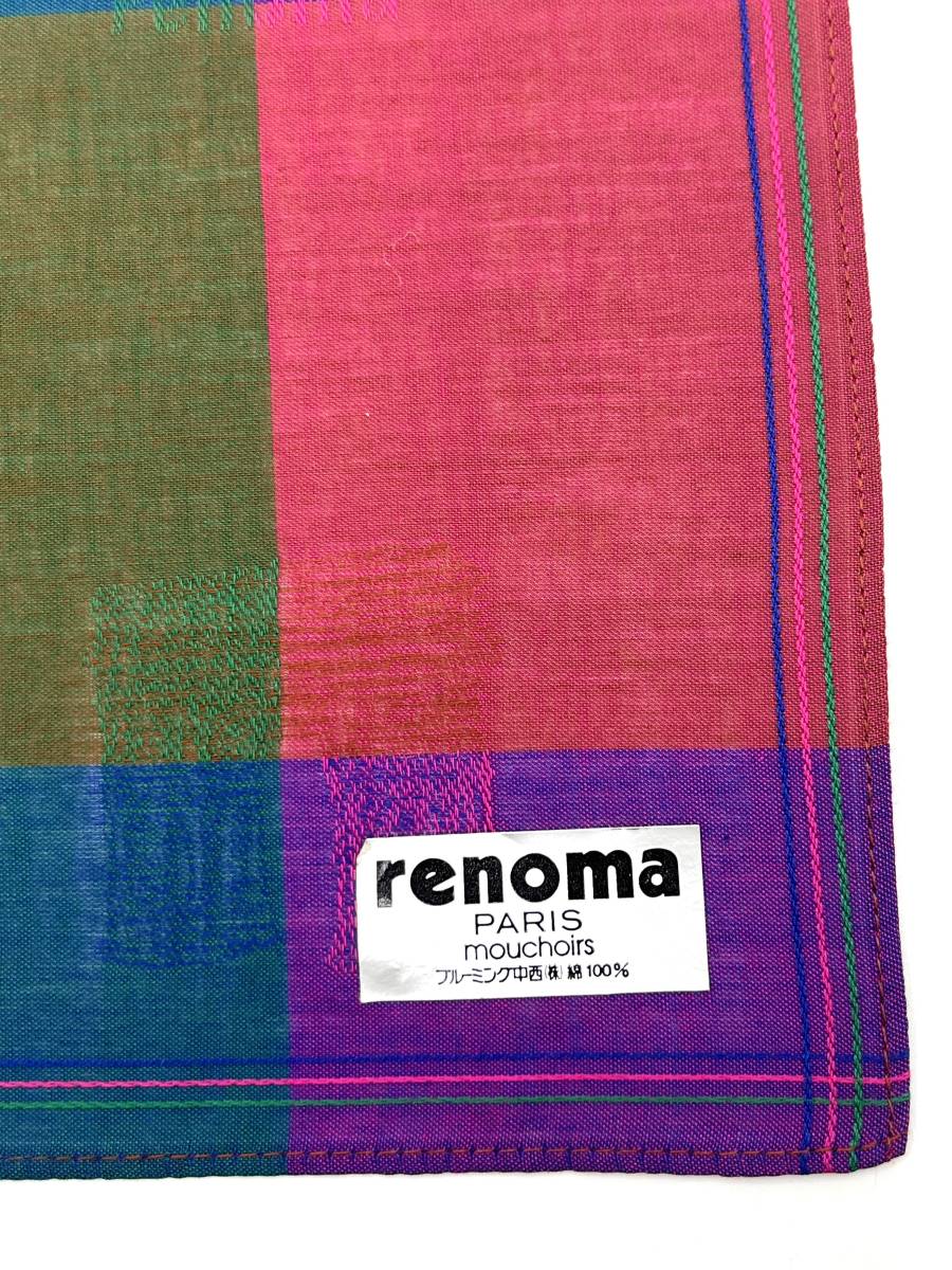 【シール付き未使用品】Renoma　レノマ　スカーフ　ハンカチ　コットン　チェック　カラフル　47×47