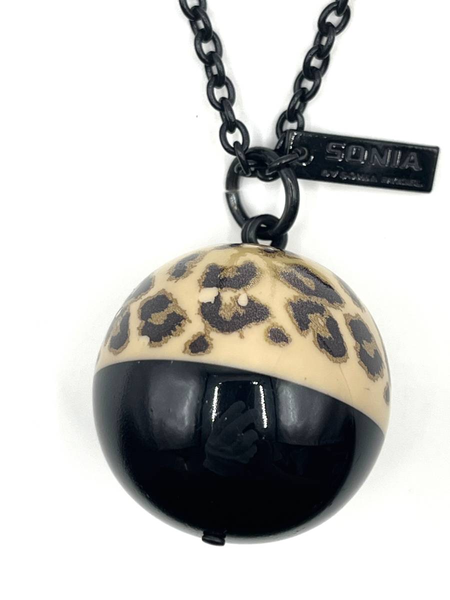 【ジャンク】Sonia Rykiel ソニア リキエル ボール型ペンダント ネックレス ヒョウ柄×ブラック ブラックチェーンの画像1