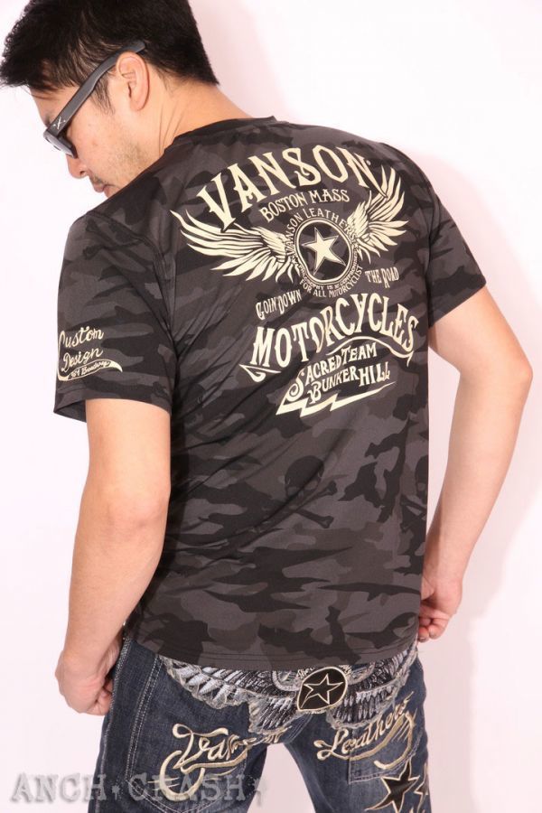 VANSON ドライ 半袖Tシャツ ウィング ACV-901 カモフラ【XL】 吸汗速乾 抗菌防臭 UVカット 当店別注 バンソン 吸水速乾 男女兼用 迷彩柄_画像4