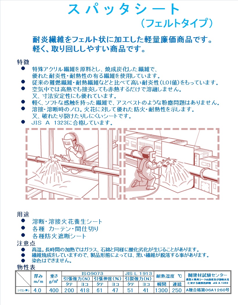 ★溶接・溶断の養生に軽量スパッタシート 2ｍ×1ｍ フェルト生地 厚み約4㎜  重量 約800g ※約400g/㎡★の画像5