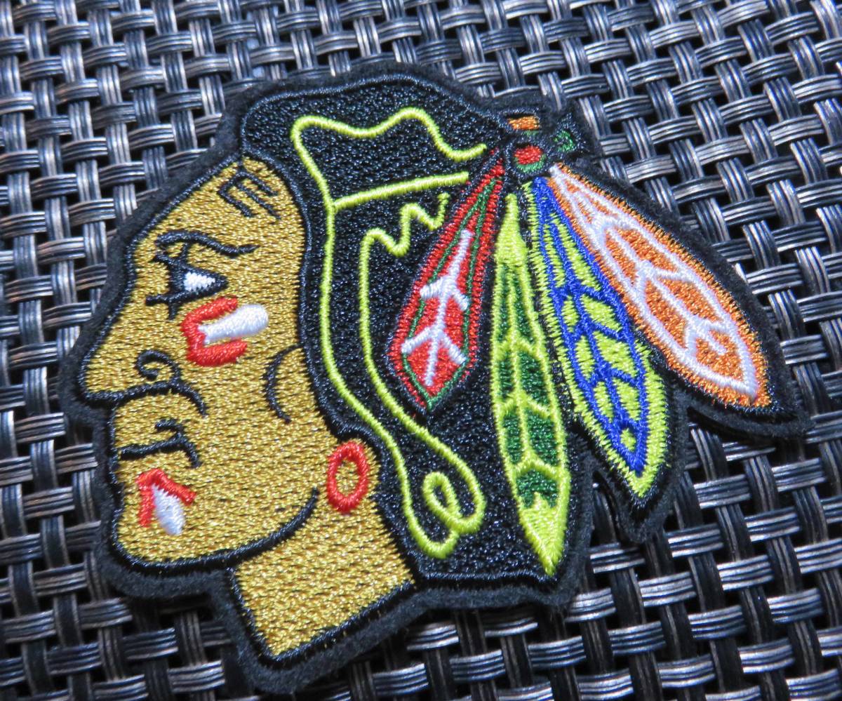 新品NHL　シカゴ・ブラックホークスChicago Blackhawksアイスホッケー刺繍ワッペン◆ ネイティブアメリカン原住民ロゴ　◎アメリカ　カナダ_画像1