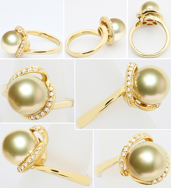  fine quality beautiful * south . White Butterfly pearl Golden pearl 10 millimeter diamond 0.11ct ring ring K18 12 number! with discrimination 