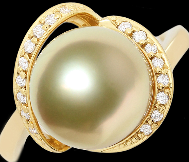  fine quality beautiful * south . White Butterfly pearl Golden pearl 10 millimeter diamond 0.11ct ring ring K18 12 number! with discrimination 