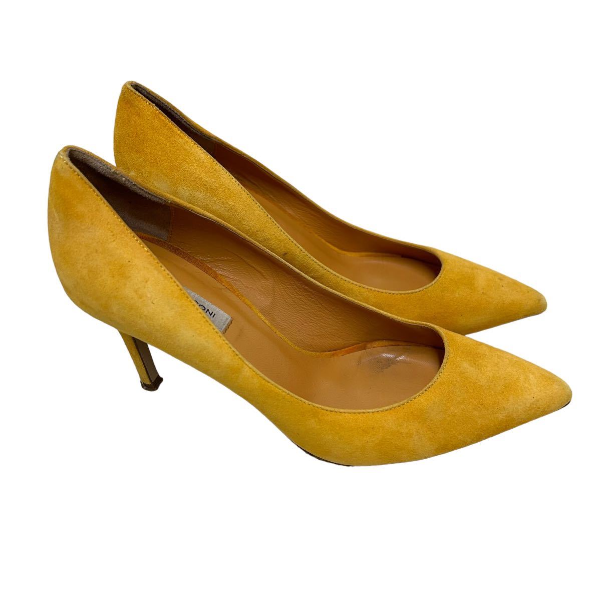 AM729 Italy made FABIO RUSCONI fabio rusko-ni lady's pumps 36 approximately 23cm yellow group suede pin heel sack attaching 