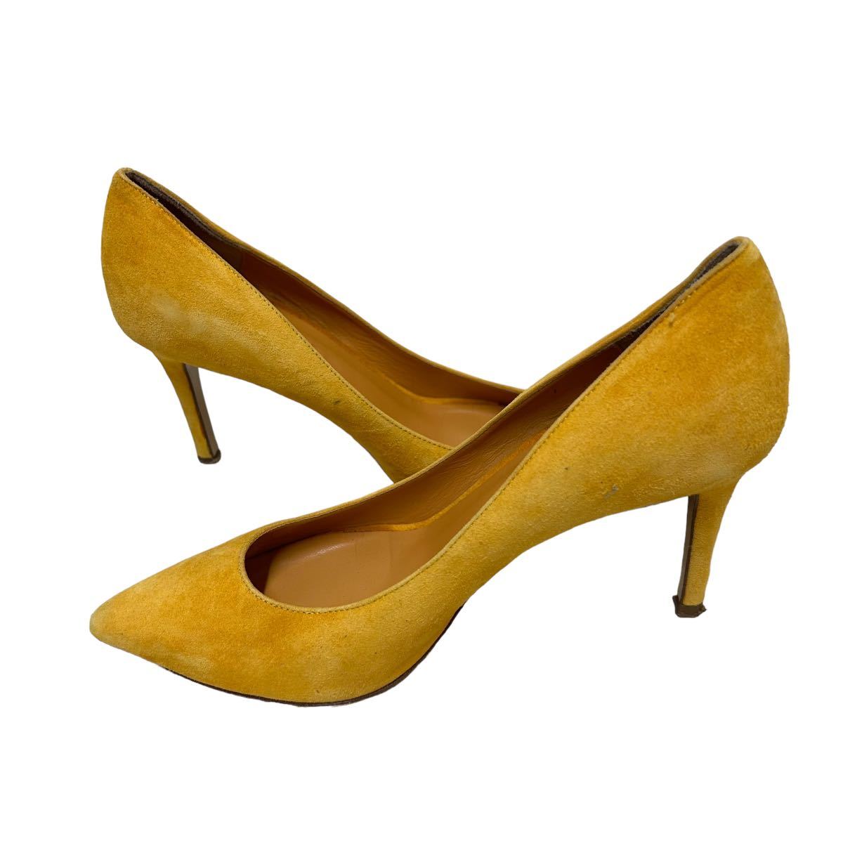 AM729 Italy made FABIO RUSCONI fabio rusko-ni lady's pumps 36 approximately 23cm yellow group suede pin heel sack attaching 