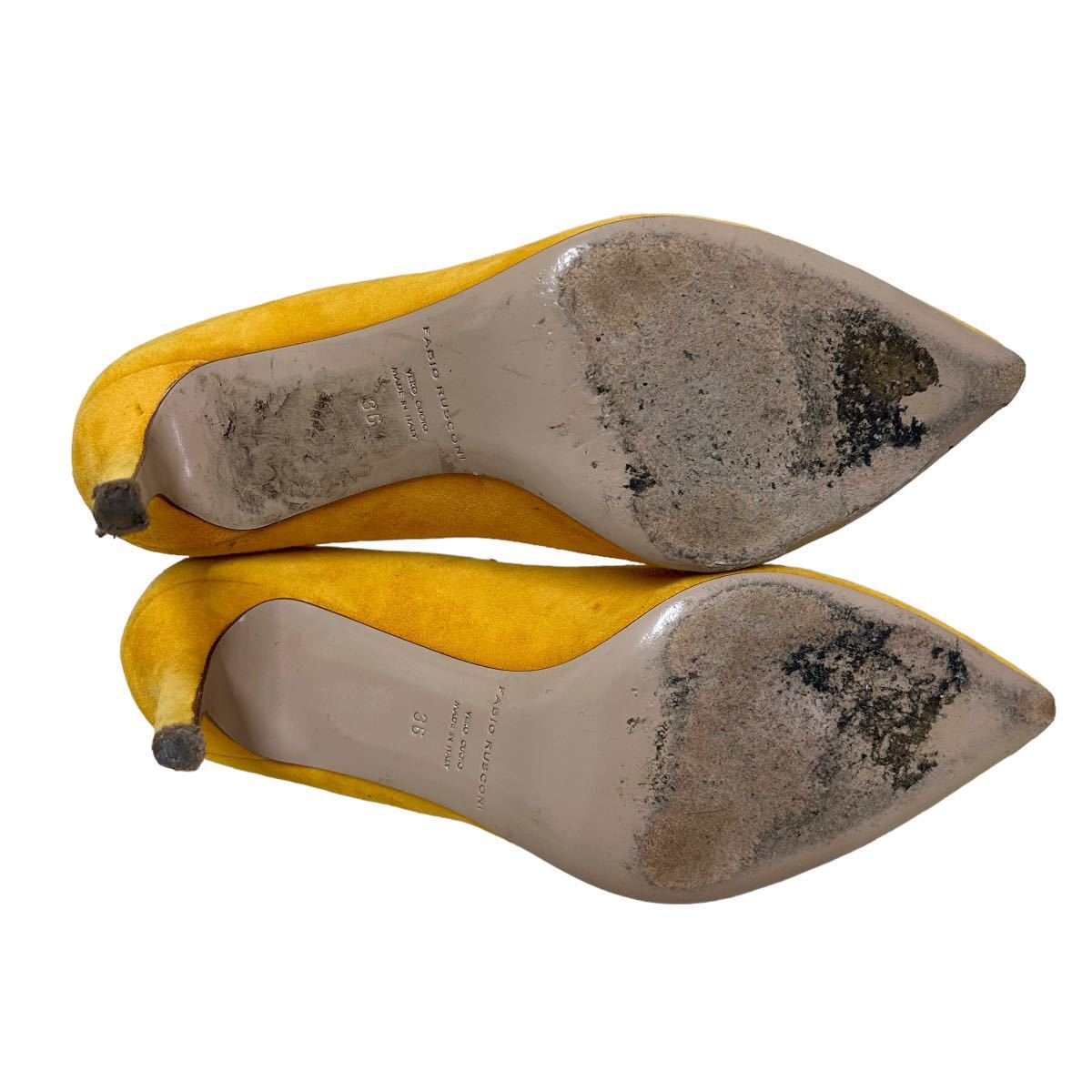 AM729 Italy made FABIO RUSCONI fabio rusko-ni lady's pumps 36 approximately 23cm yellow group suede pin heel sack attaching 