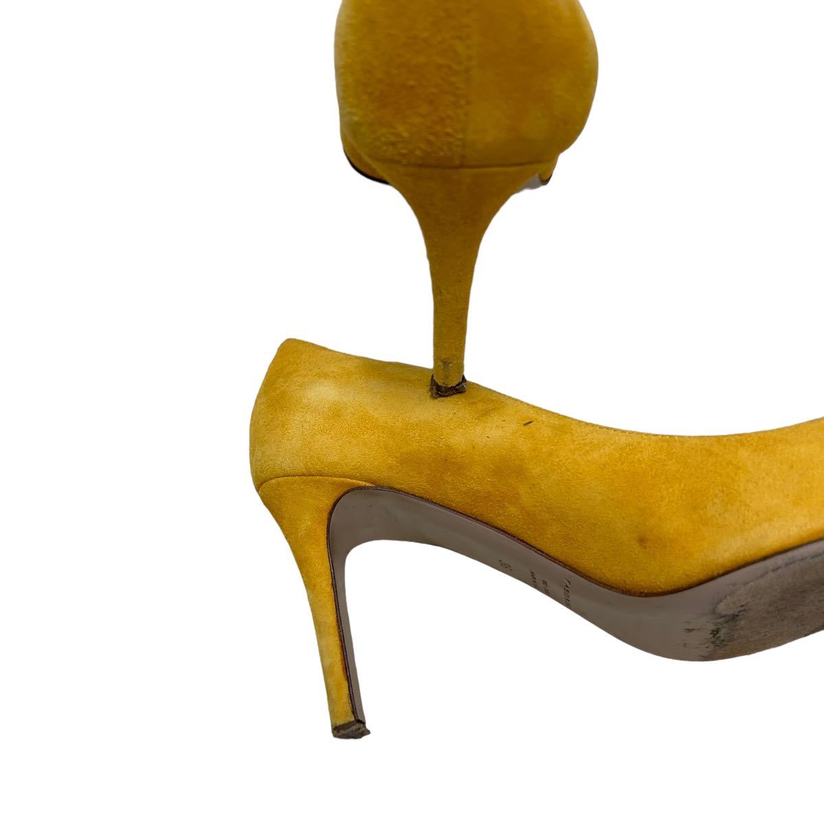 AM729 Italy made FABIO RUSCONI fabio rusko-ni lady's pumps 36 approximately 23cm yellow group suede pin heel sack attaching 