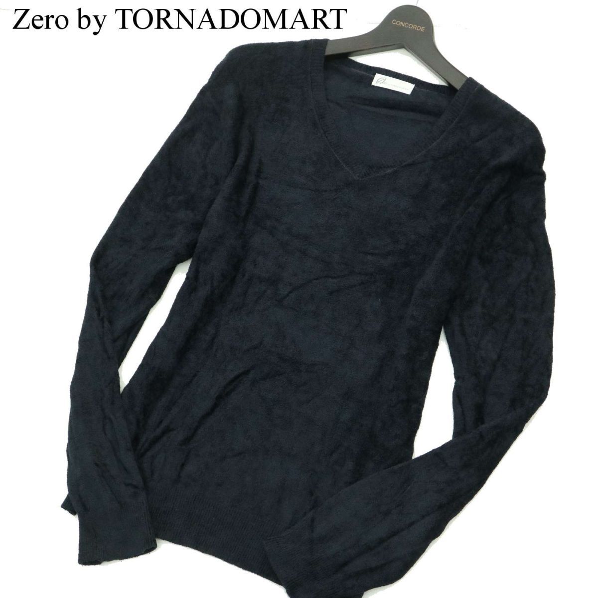 Zero by TORNADOMART トルネードマート 秋冬 モールヤーン★ Vネック ニット カットソー セーター Sz.L　メンズ ネイビー　A3T12096_A#K_画像1