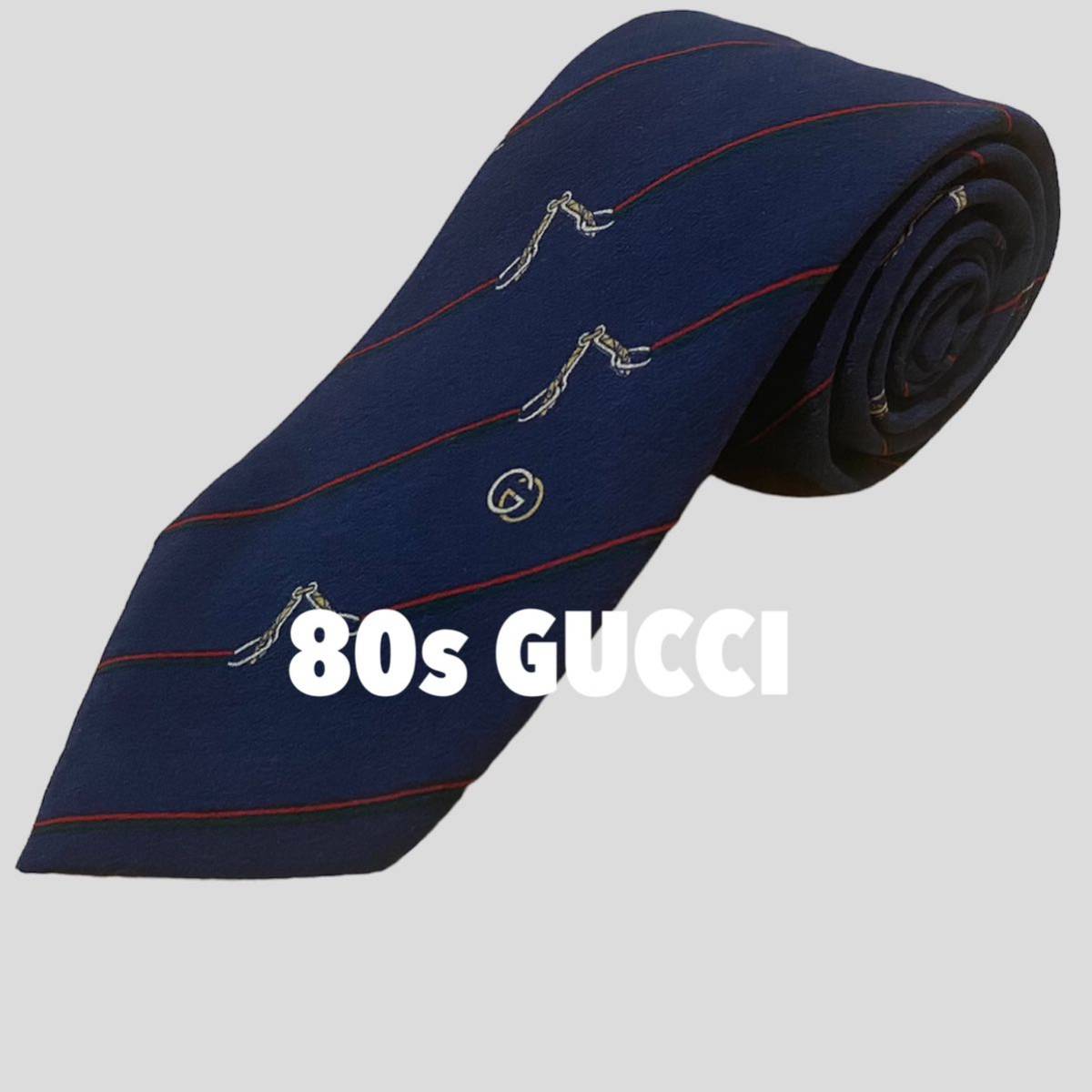 高級シルク】80s GUCCI イタリア製 ネクタイ クレスト GG チェーン