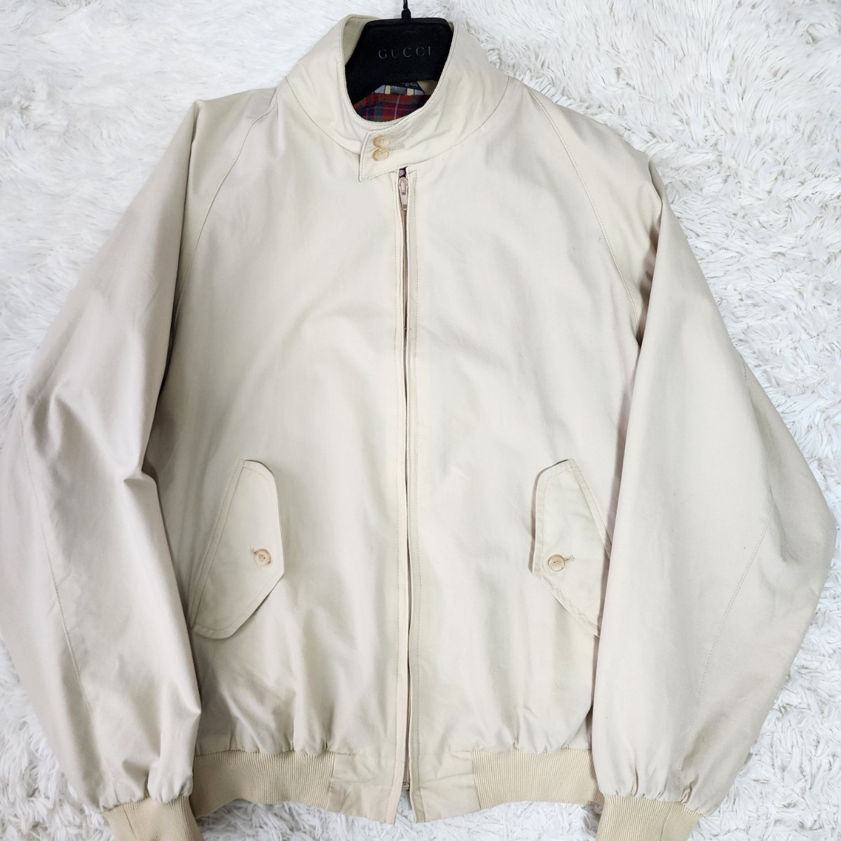 良品 40 Lサイズ バラクータ BARACUTA スイングトップ G9 ハリトンジャケット人気色 ベージュ OPTIジップ ブルゾン アウター チェック 798_画像2