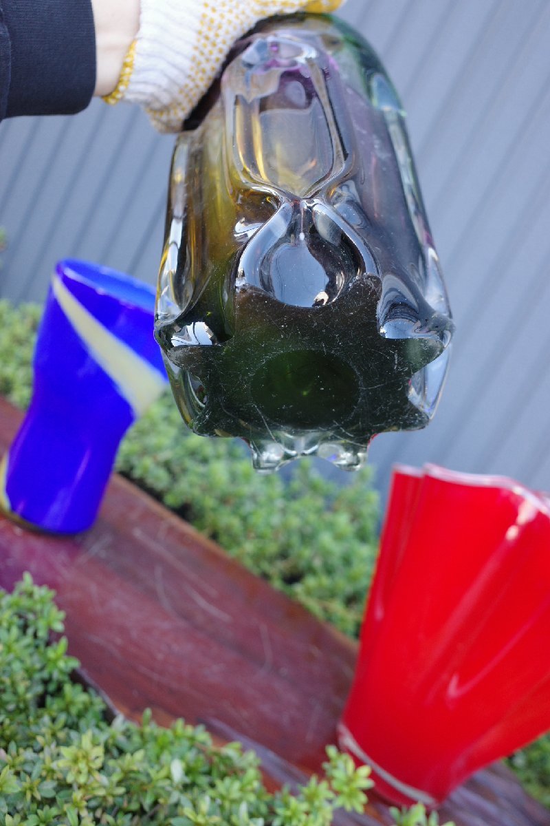 ○可愛いガラスの花瓶　3点セット　綺麗なクリアカラー　レトロポップ　スペースエイジ　ヴィンテージ　古道具のgplus広島 2310i_画像8