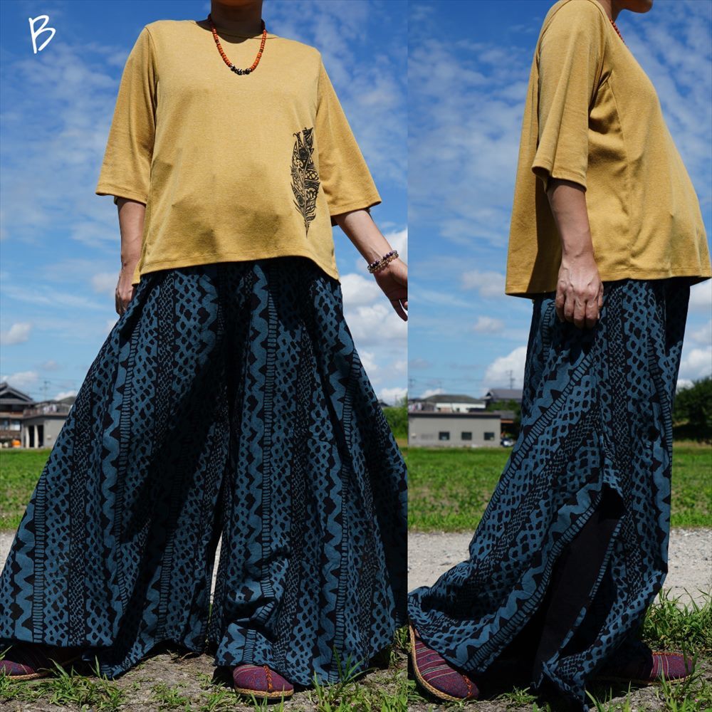 * ethnic wide pants teki style cotton material * including carriage new goods B* thick cloth wide pants yoga unisex 