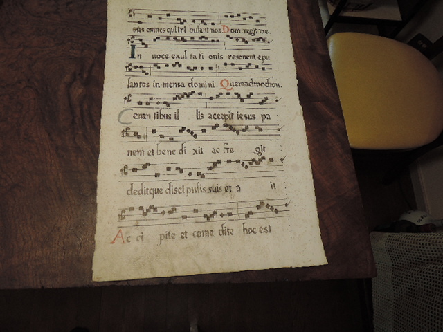 楽譜 グレゴリア聖歌/ラテン語 15世紀 音楽 古紙/手書き 縦49.5cm×横32.5cm_画像1