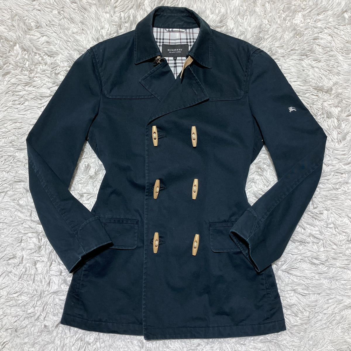 バーバリーブラックレーベル【超希少！！入手困難】BURBERRY BLACK LABEL トレンチコート M ダークネイビー 紺 ノバチェック トグル ダブル_画像2