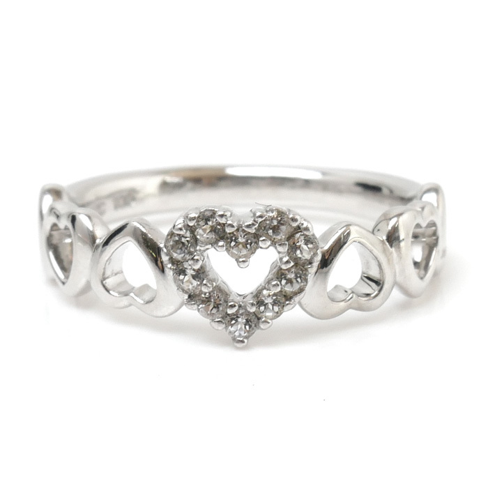 4*Cyondosi-K10WG white gold Heart ring * ring diamond 10 number 2.7g lady's used beautiful goods 