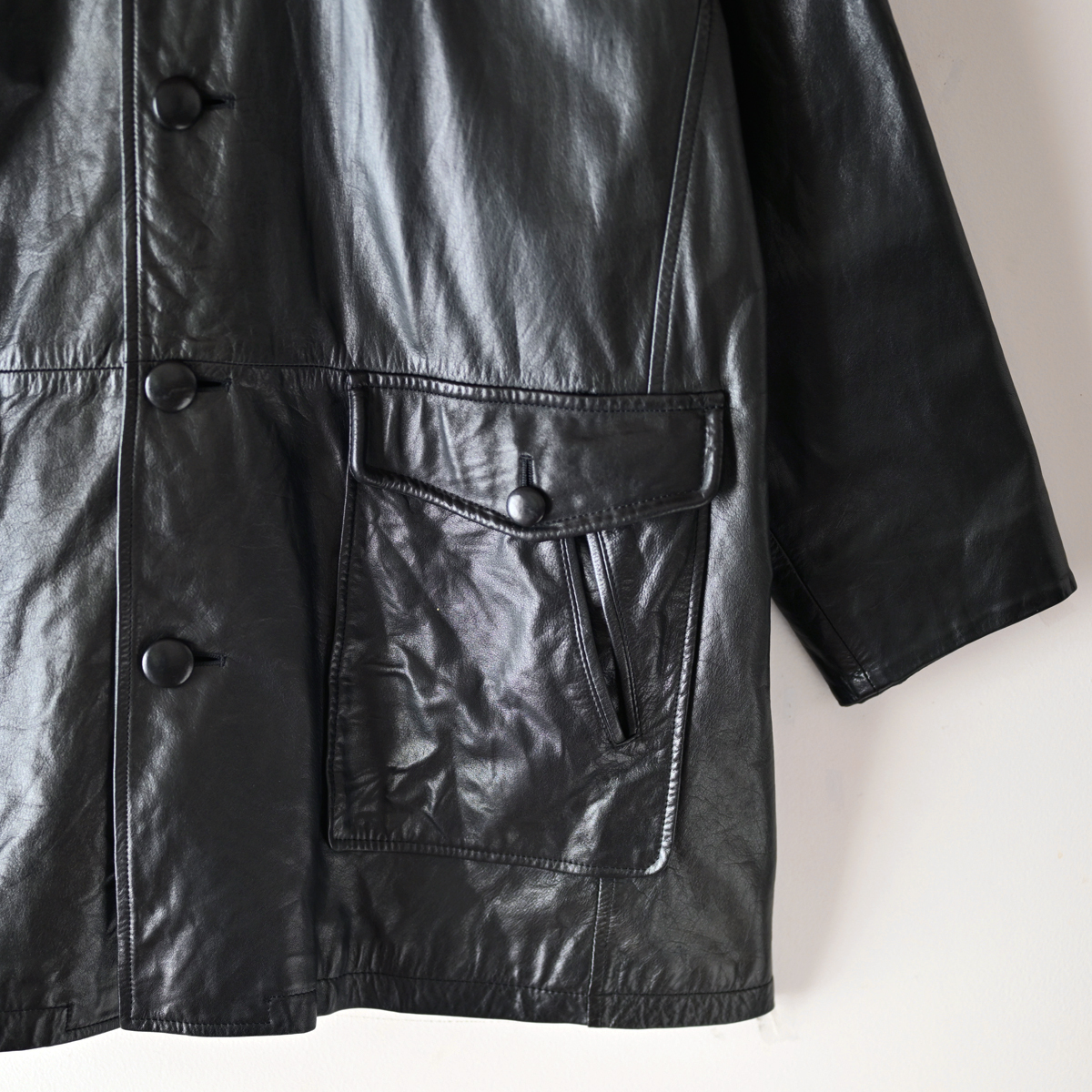 90skau leather car coat black black free size / Vintage 80s USA American Casual original leather coverall jacket 