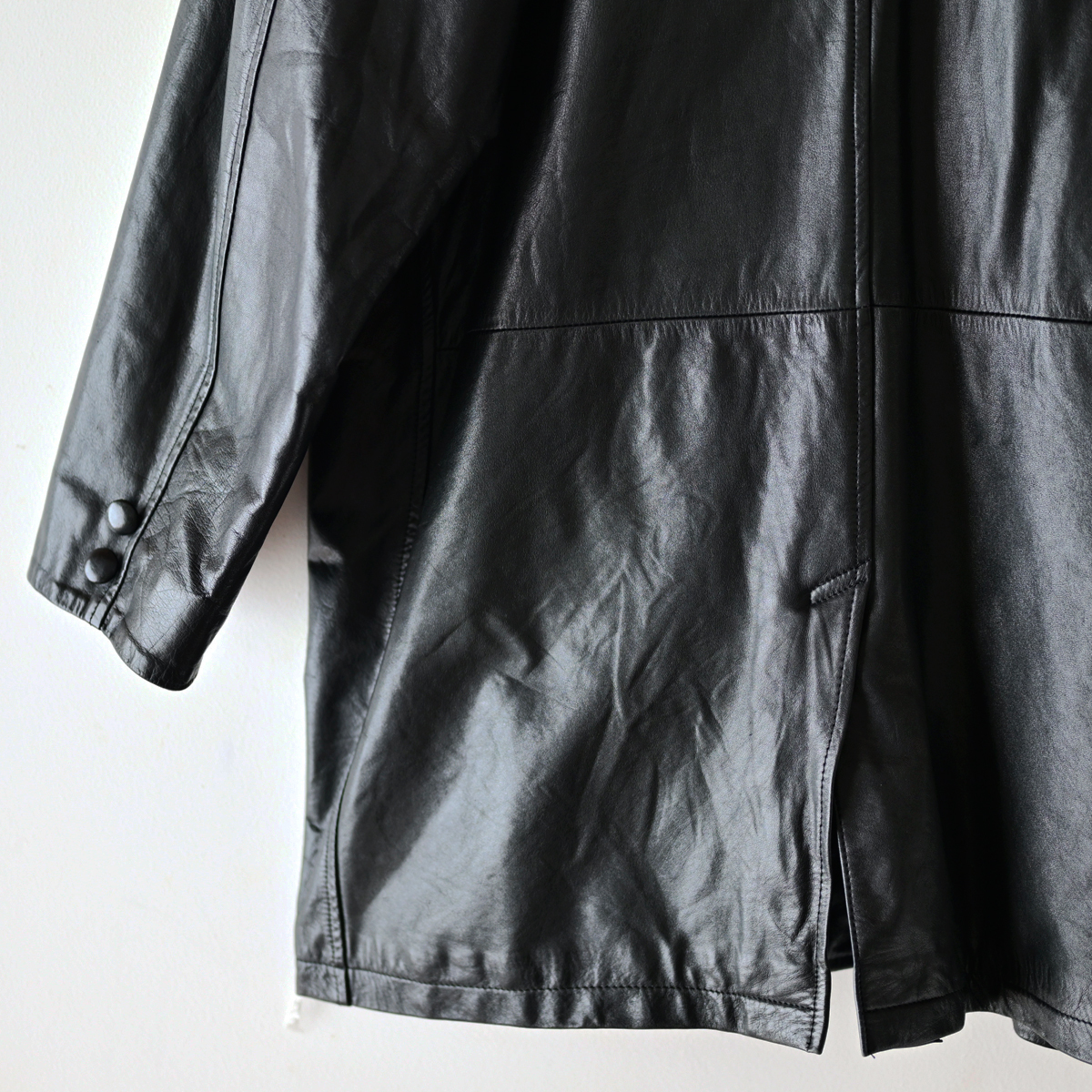 90skau leather car coat black black free size / Vintage 80s USA American Casual original leather coverall jacket 