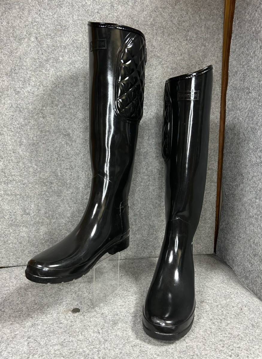 25.5〜26㎝☆美品 HUNTERレインブーツUK7 ハンターニーハイロング