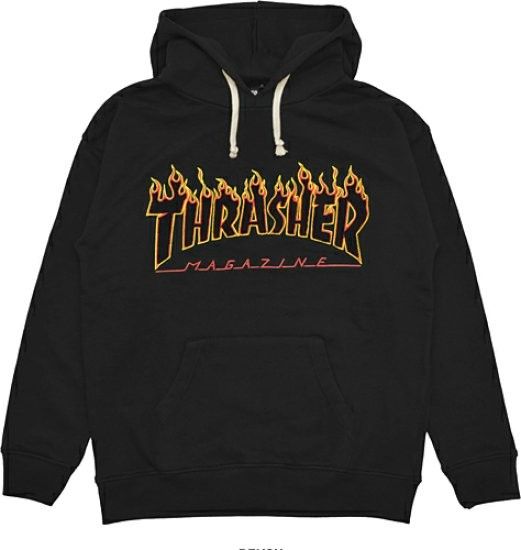 新品 スラッシャー THRASHER ファイヤーロゴ メンズ パーカー ブラック