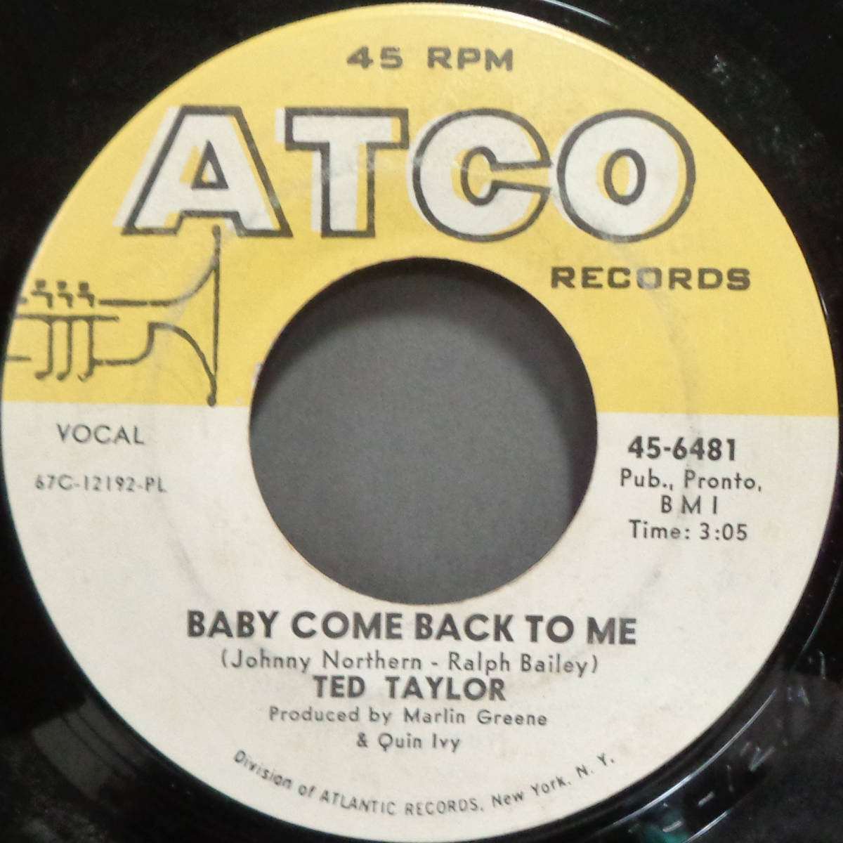 【SOUL 45】TED TAYLOR - BABY COME BACK TO ME / FEED THE FLAME (s231017016)_画像1