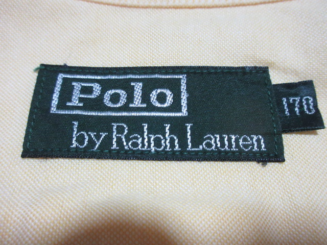 Ralph Lauren/Polo by Ralph Lauren　ポロ バイ ラルフローレン　長袖BDシャツ　170　イエロー単色　綿100%　OXフォード　希少エンブレム!_⑥ 織ネーム：拡大