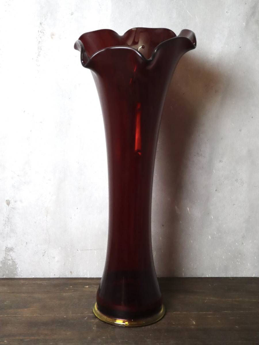 ビンテージ ガラスフラワーベース アンティーク インテリア 置物 花瓶 一輪挿し 植物 花 フリル 硝子 オブジェ 可愛い 古い レア アメリカ
