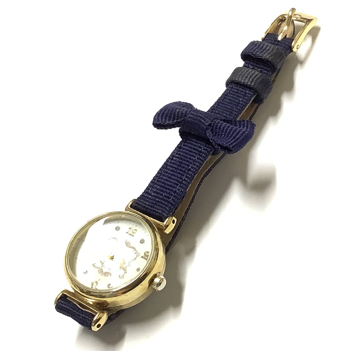 【中古品、稼働中】大人可愛い シェル文字盤 リボン ブレスレット レディースウォッチ アナログ腕時計
