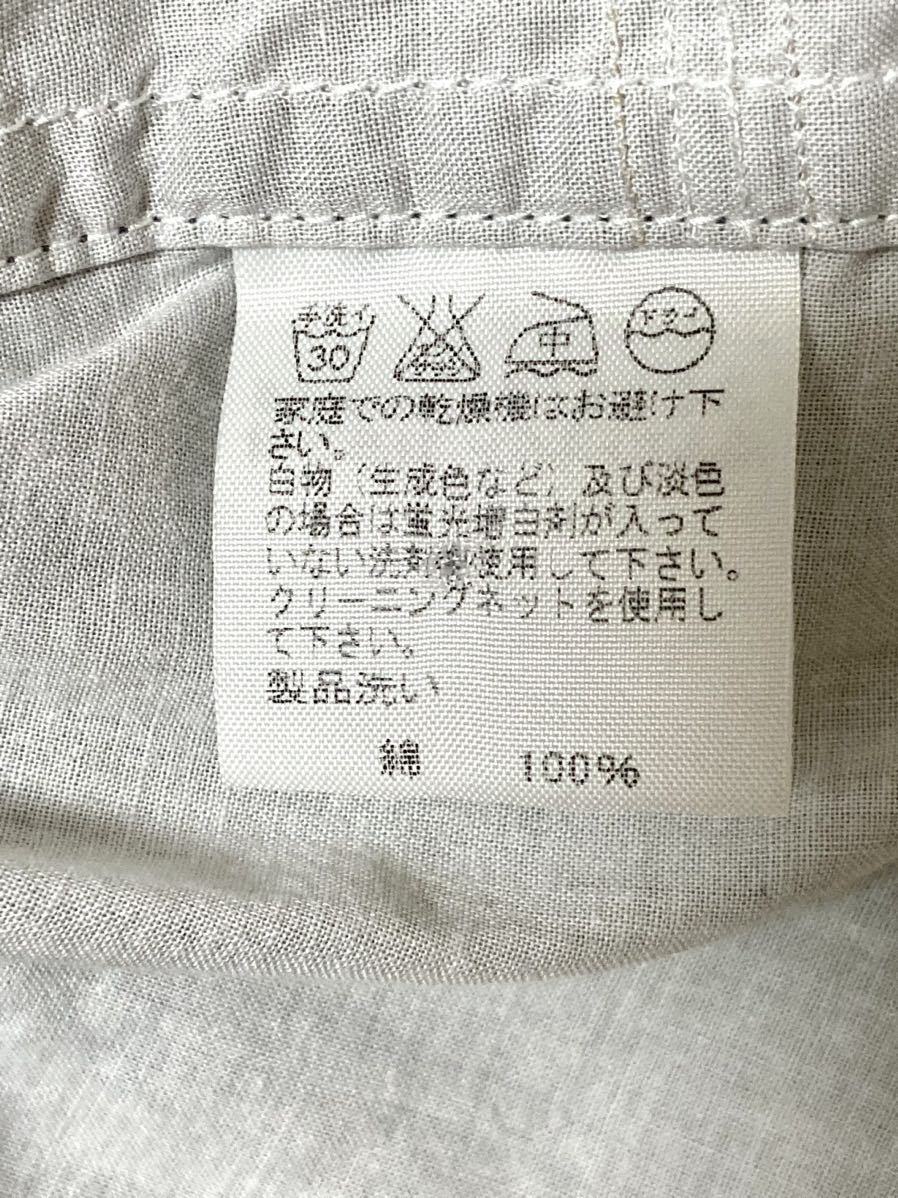 イッセイミヤケ　issey miyake ノーカラー　刺繍チェックシャツ　長袖　メンズ　グレー　トップス 切り替え　バイカラー　白　2 M