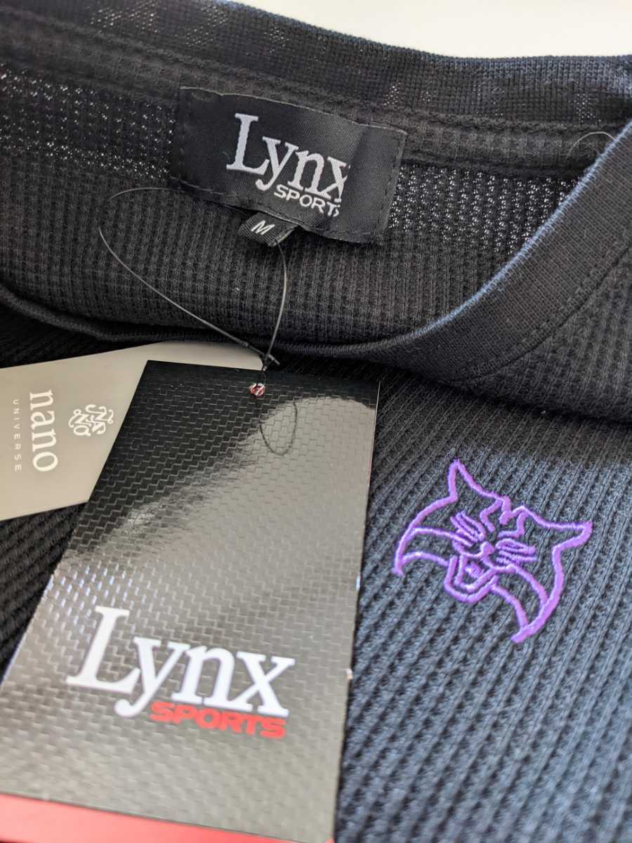 タグ付 nano universe メンズM ナノユニバース　別注 Lynx Sports リンクス ゴルフ ワッフル地 半袖Ｔシャツ ブラック 未使用 新品 正規品_画像6