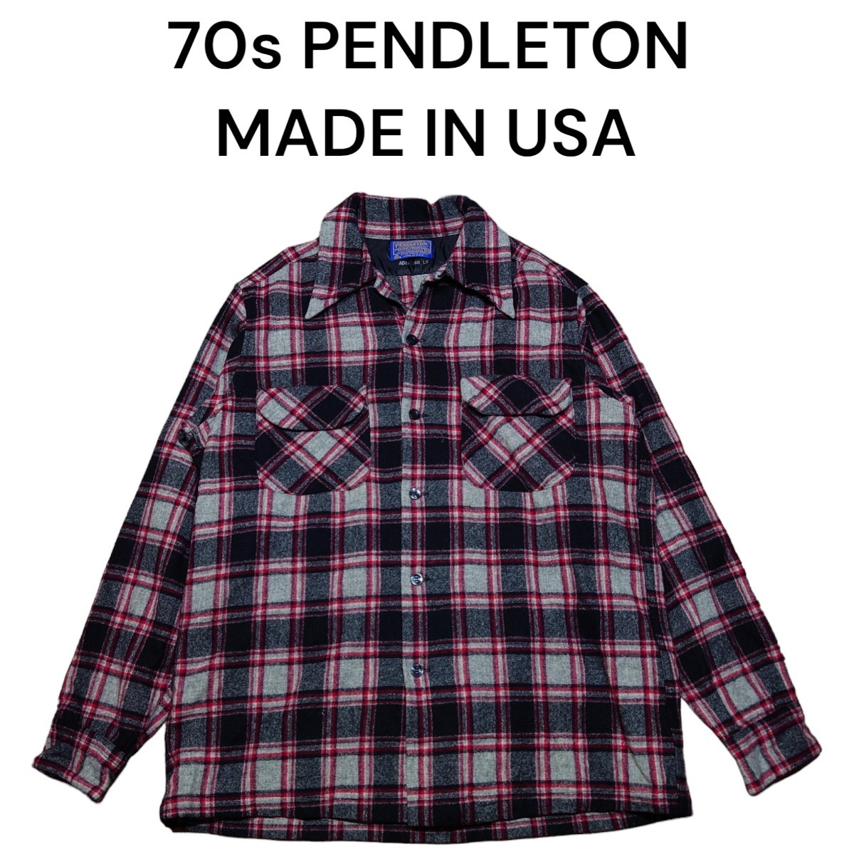 美品　70s PENDLETON　オープンカラーチェックシャツ　古着　USA製　ペンドルトン