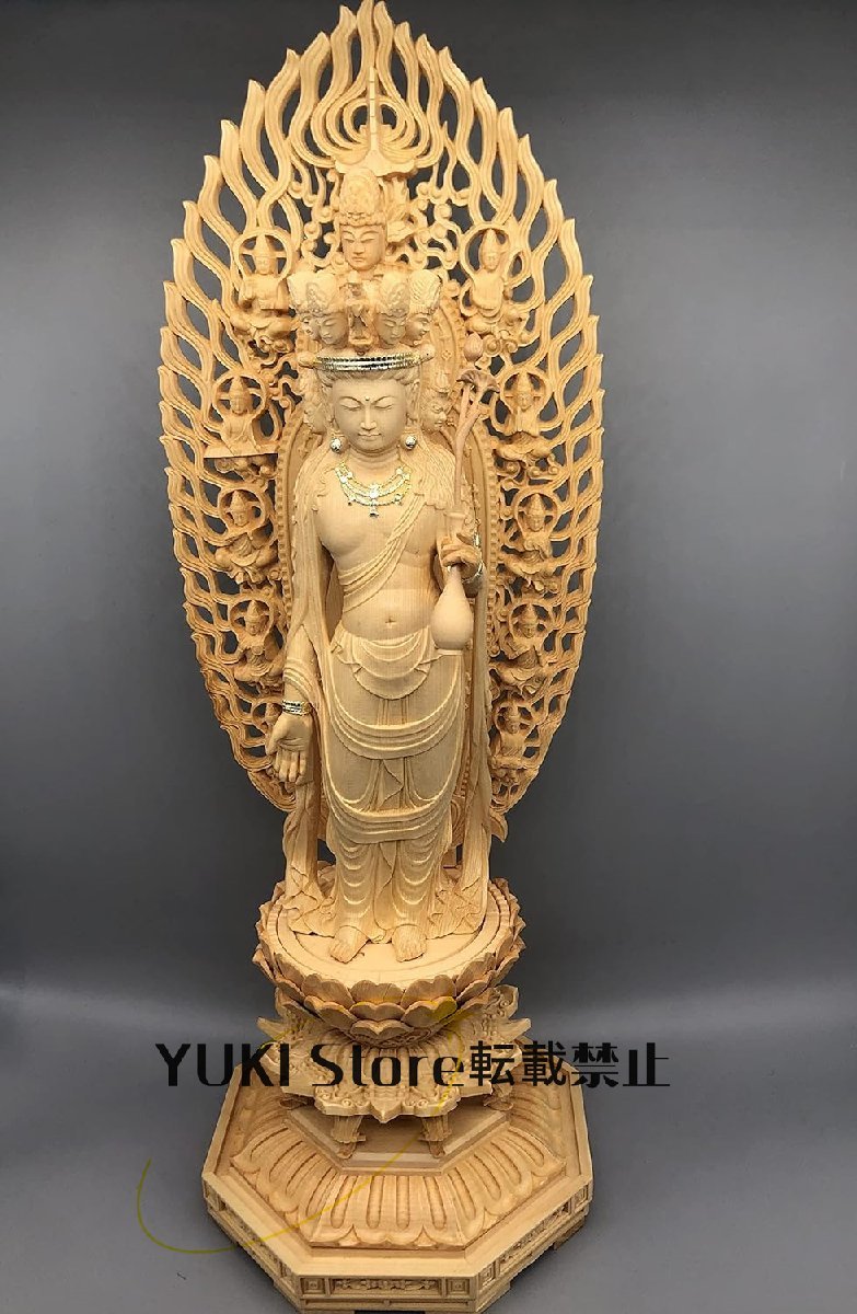 仏像 十一面観音菩薩 立像 木彫り 仏像 観音菩薩像総高39cm