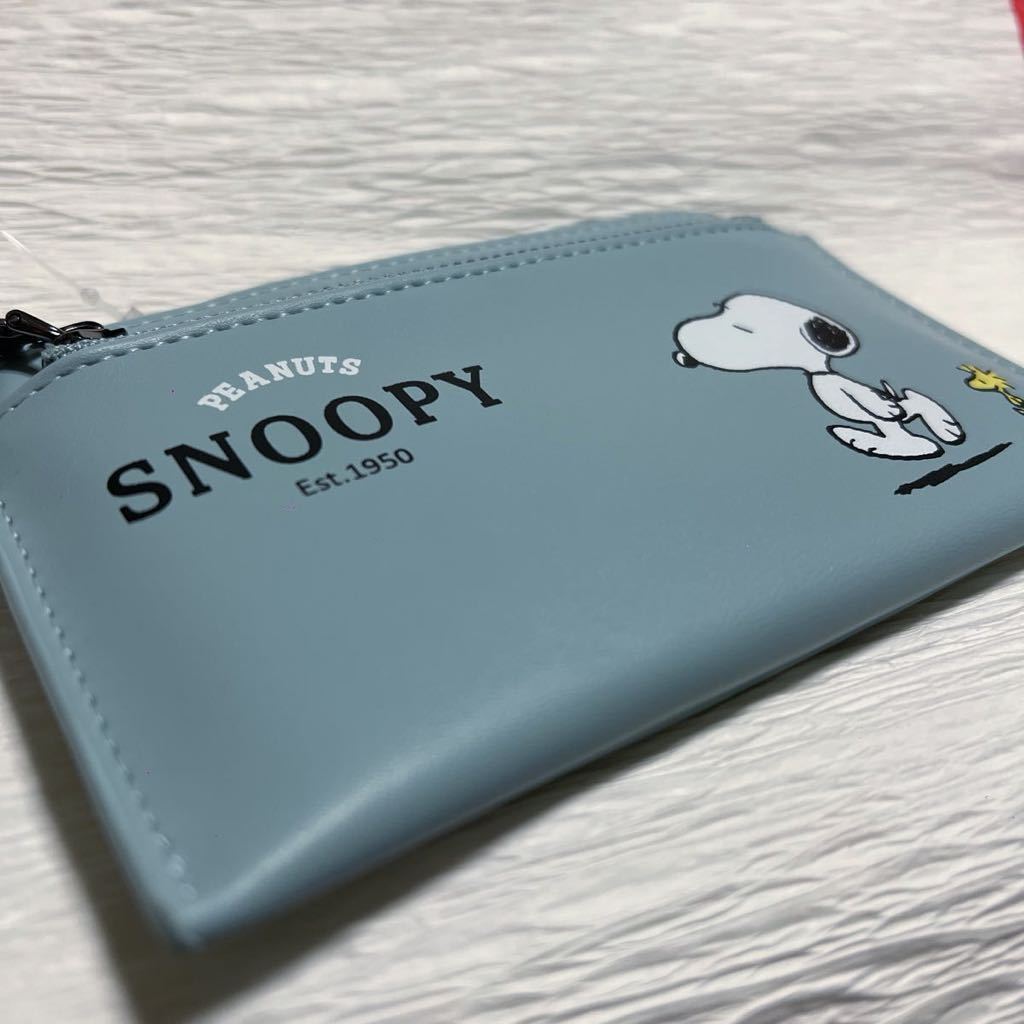 未使用 海外限定 スヌーピー SNOOPY パスケース 財布 定期入れ 小銭入れ カードケース 薄型 ウッドストック PEANUTS ブルーグレー