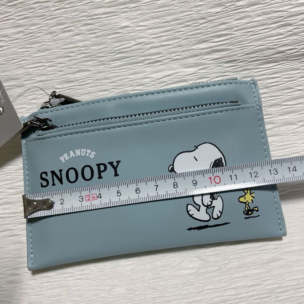 未使用 海外限定 スヌーピー SNOOPY パスケース 財布 定期入れ 小銭入れ カードケース 薄型 ウッドストック PEANUTS ブルーグレー